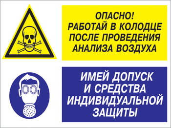 Кз 78 опасно - работай в колодце после проведения анализа воздуха. имей допуск и средства индивидуальной защиты. (пластик, 600х400 мм) - Знаки безопасности - Комбинированные знаки безопасности - ohrana.inoy.org