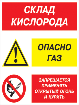 Кз 14 склад кислорода. опасно газ - запрещается применять открытый огонь и курить. (пластик, 400х600 мм) - Знаки безопасности - Комбинированные знаки безопасности - ohrana.inoy.org